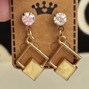 Earrings- faux diamond studs with triangular hanging stone